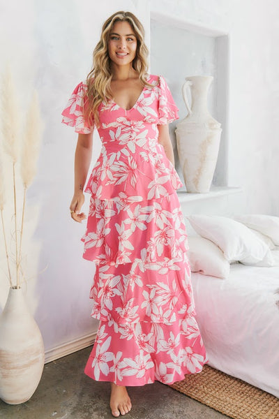 The Maui Getaway Dress in Floral Pink