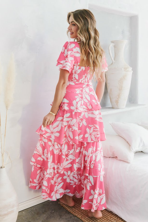 The Maui Getaway Dress in Floral Pink