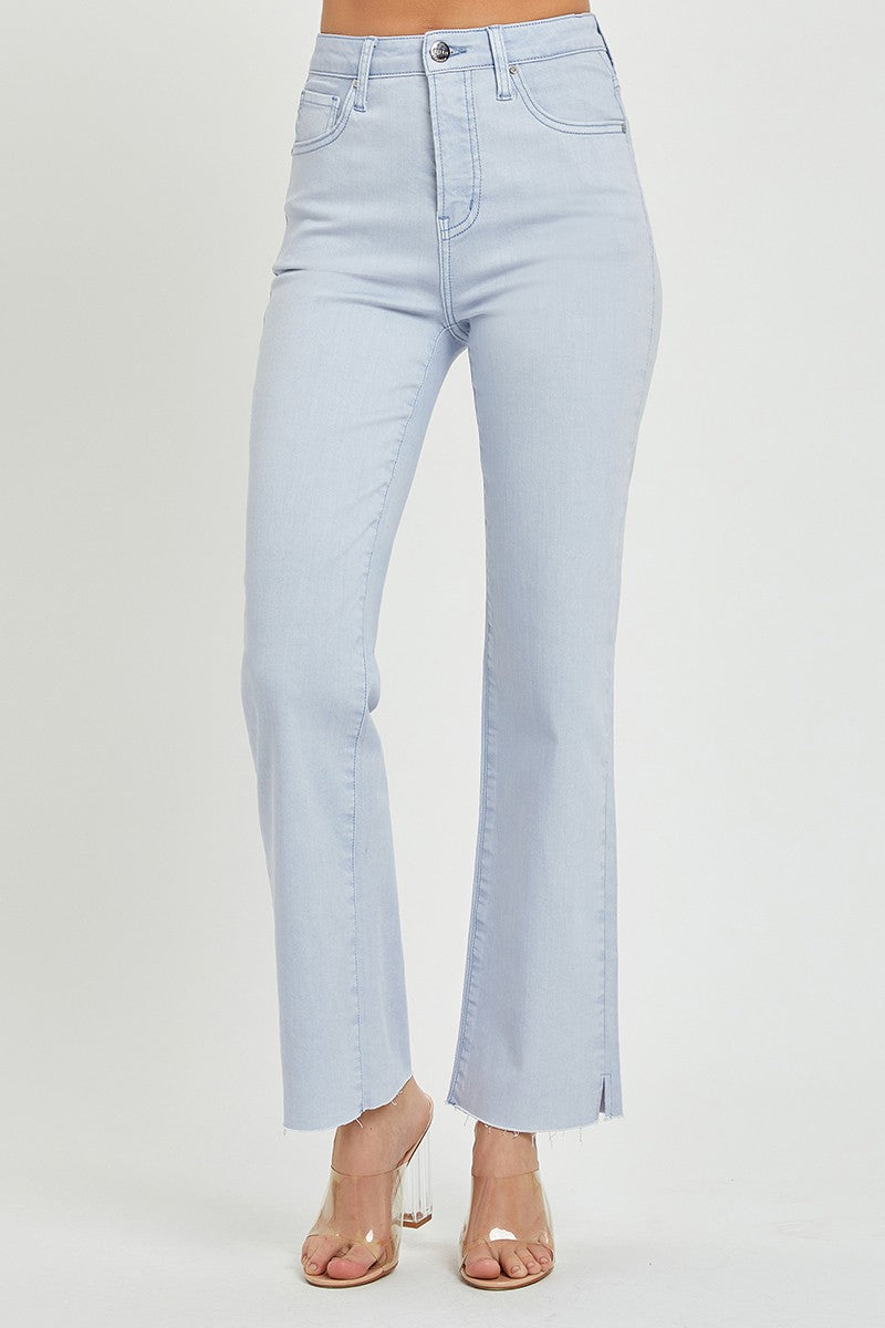 Risen Tyla High Rise Raw Hem Straight Leg Jeans in Ice Blue