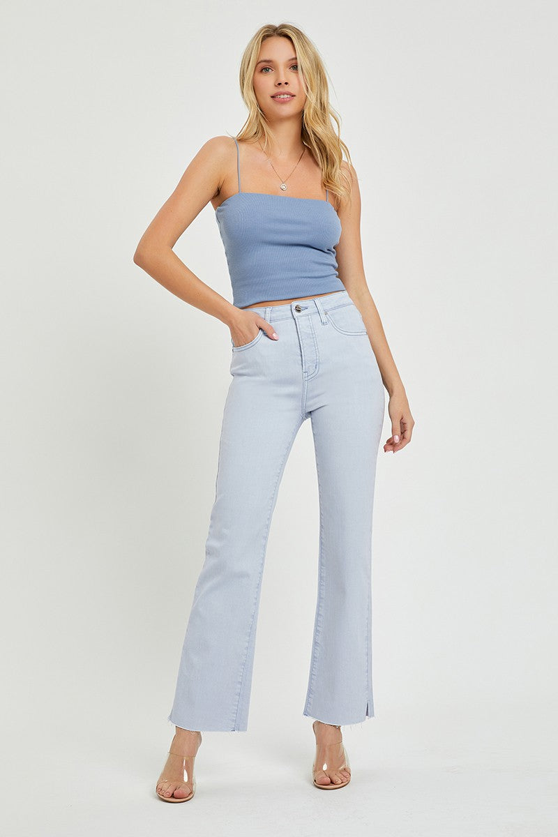 Risen Tyla High Rise Raw Hem Straight Leg Jeans in Ice Blue