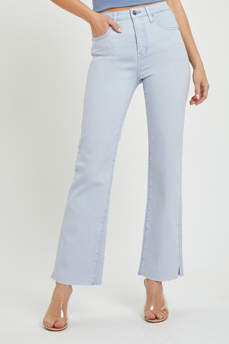 Risen Tyla High Rise Raw Hem Straight Leg Jeans in Ice Blue