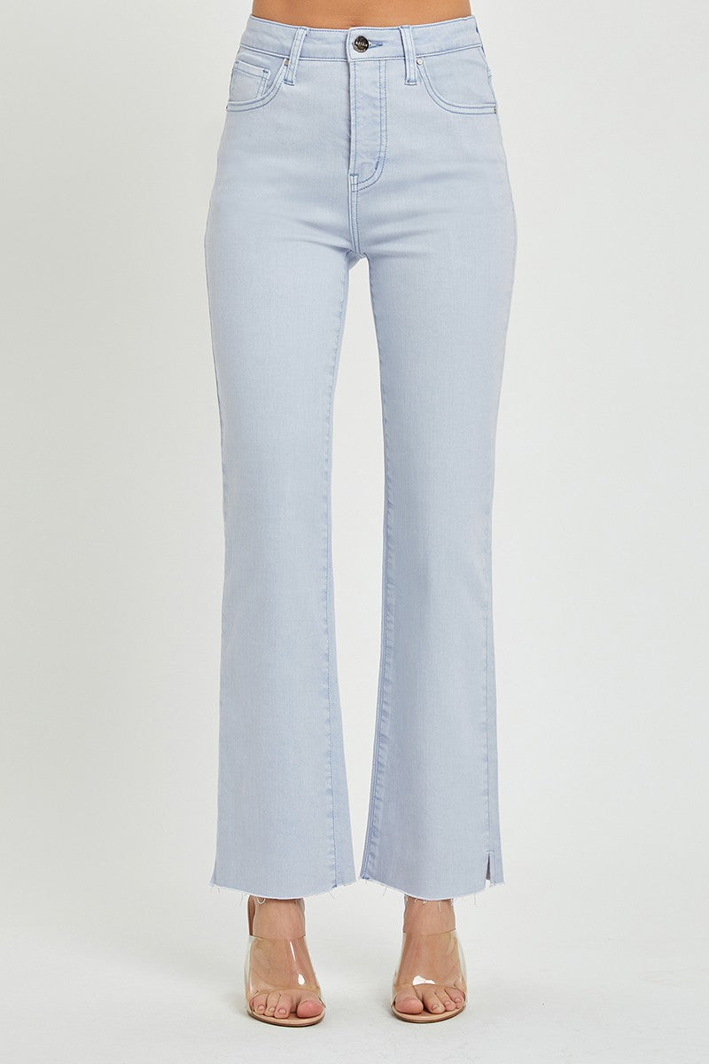 Risen Tyla High Rise Raw Hem Straight Leg Jeans in Ice Blue