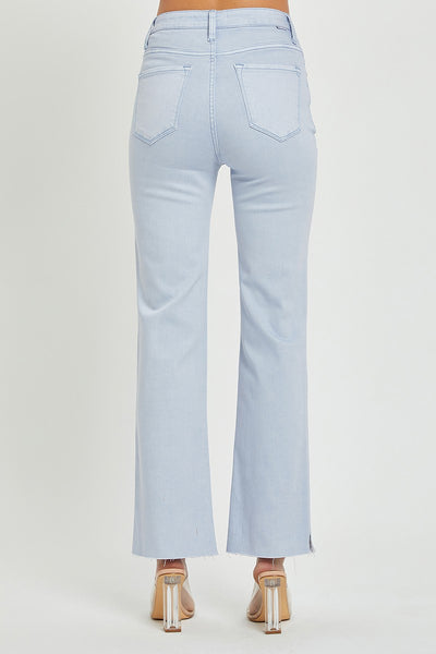 Risen Tyla High Rise Raw Hem Straight Leg Jeans in Ice Blue