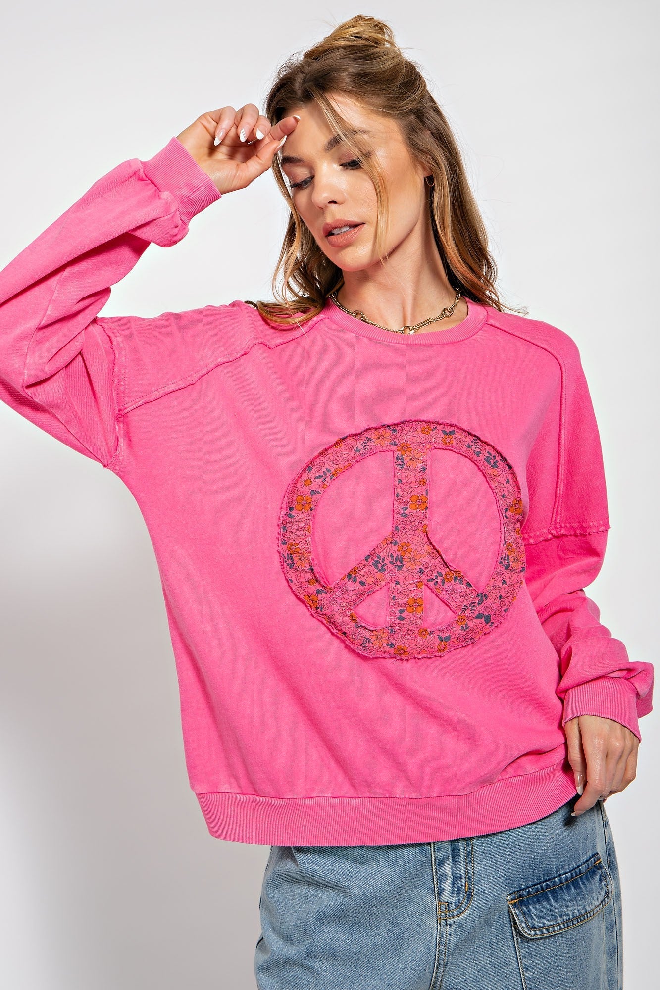 Peace Out French Terry Pullover in Cotton Candy