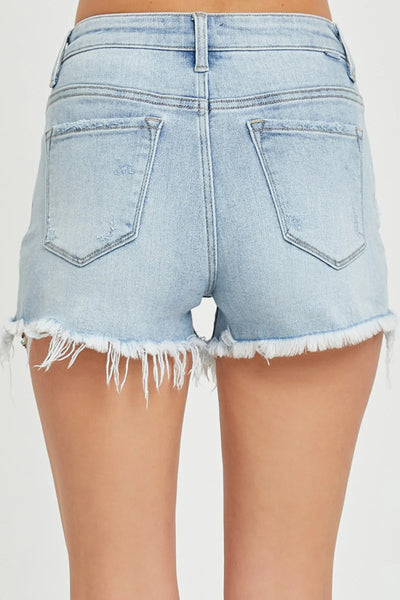 Risen Kayden High Rise Sequin Pocket Light Denim Shorts