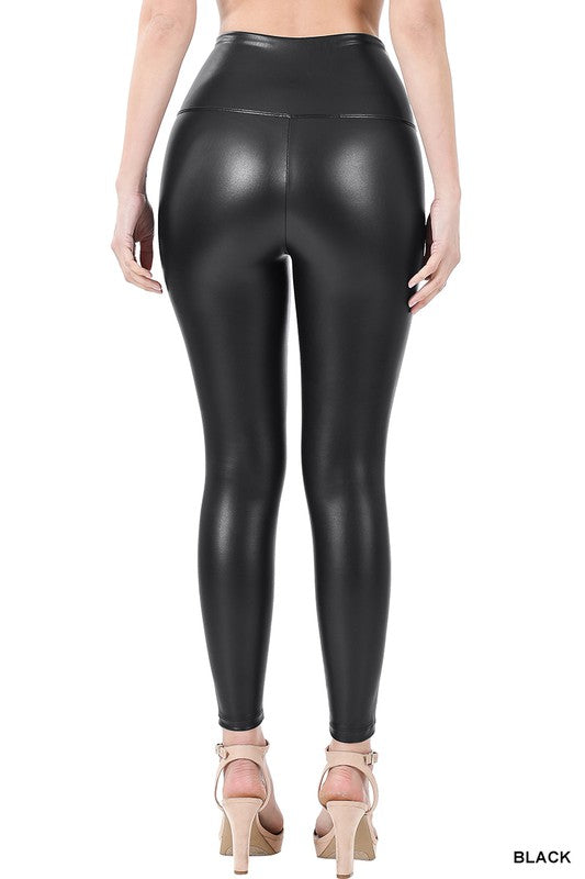 Luxe High Rise Faux Leather Leggings in Black
