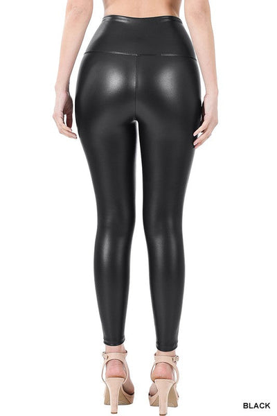 Luxe High Rise Faux Leather Leggings in Black