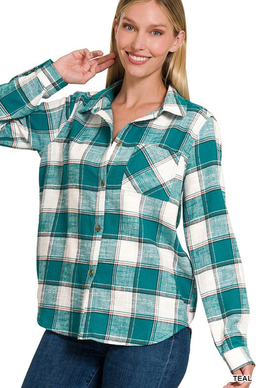 Campfire Cutie Plaid Shacket in Teal
