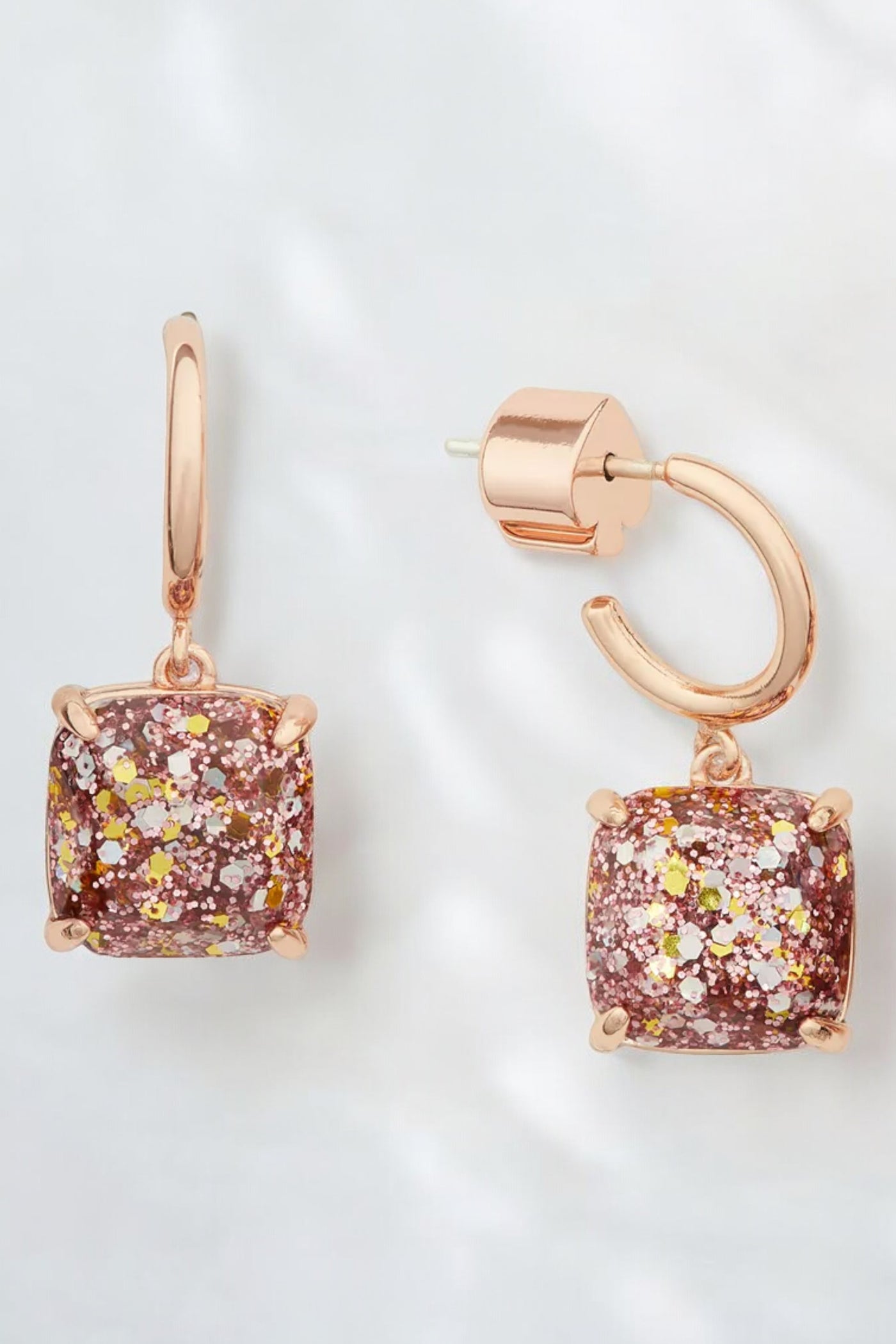 Kate Spade New York Mini Small Square Drop Earrings Rose Gold Glitter