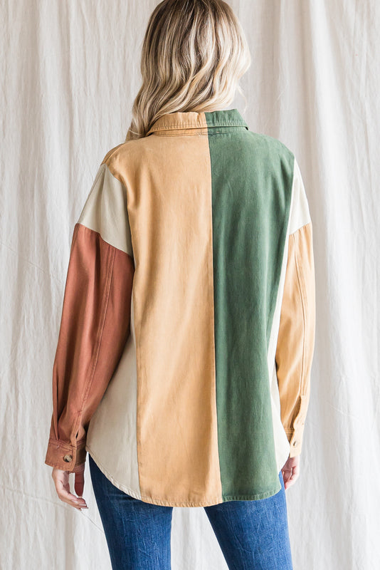 Amber Energy Color Block Shacket in Hunter Green Mixed