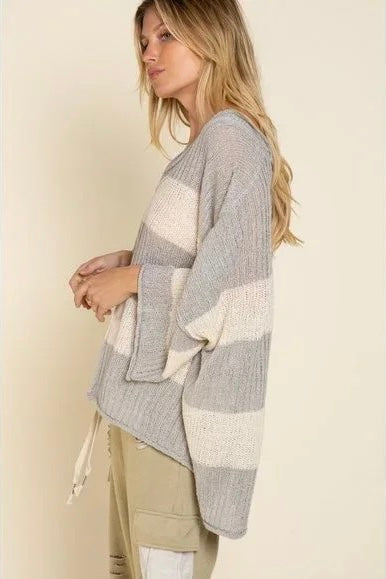 Consider it Done Oversized Sweater Top in Cream/Grey