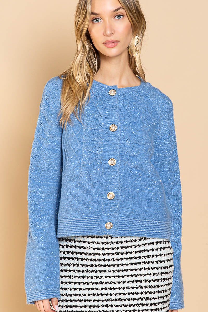 Hailee Sparkle Textured Cardigan in Blue