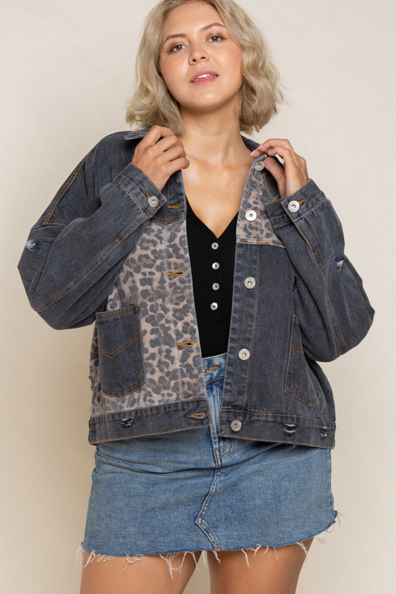 Ellie Leopard Print Denim Jacket in Vintage Black