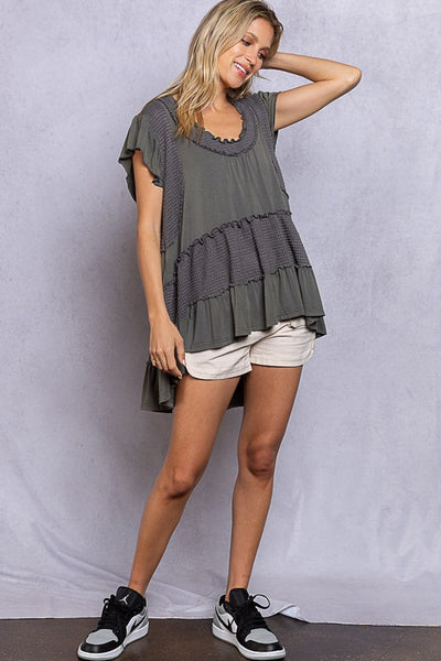 Caught in a Breeze Ruffle Top in Charcoal