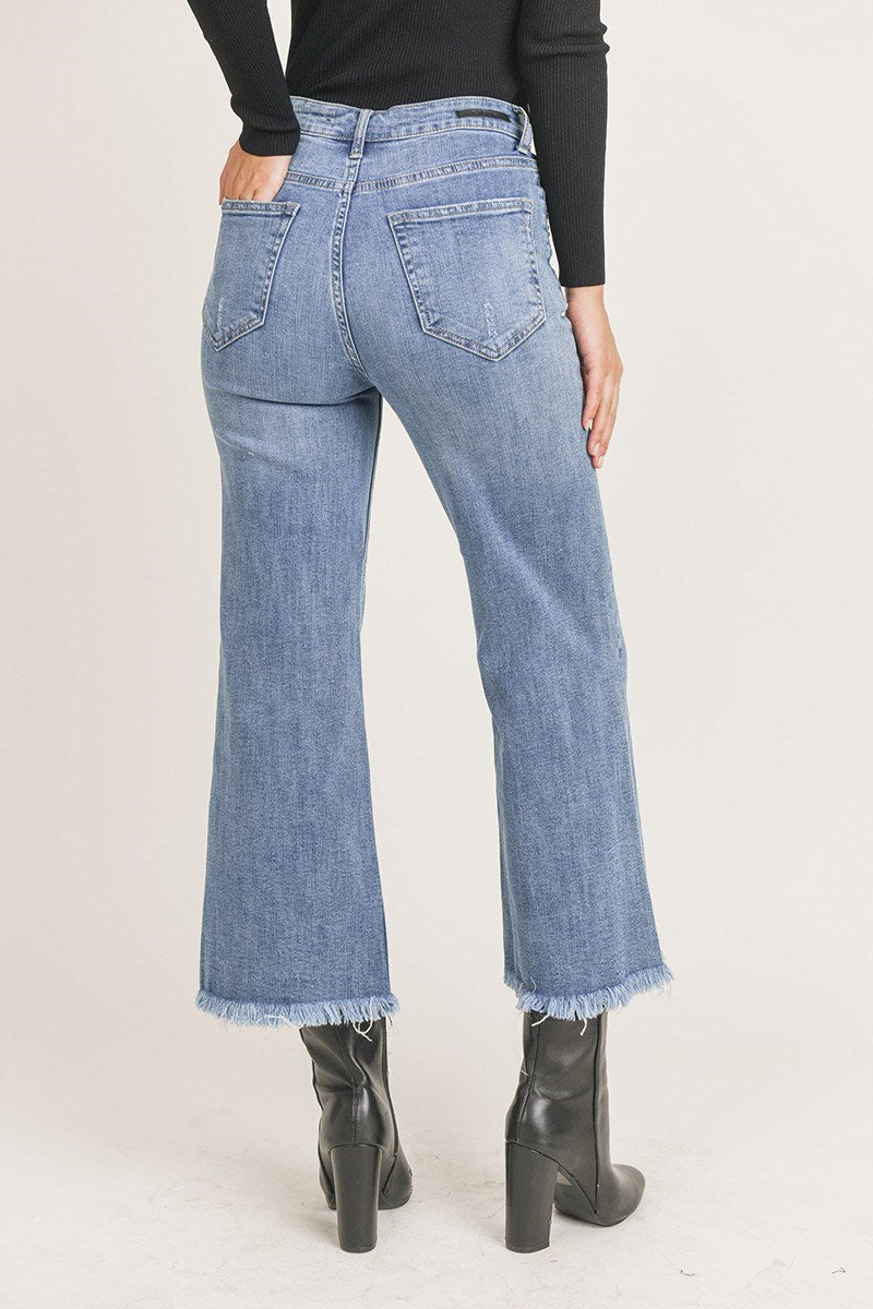 Risen Meg Wide Leg Fray Crop Ankle Jeans