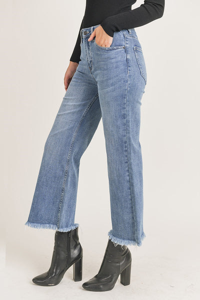 Risen Meg Wide Leg Fray Crop Ankle Jeans