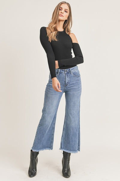 Risen Meg Wide Leg Fray Crop Ankle Jeans