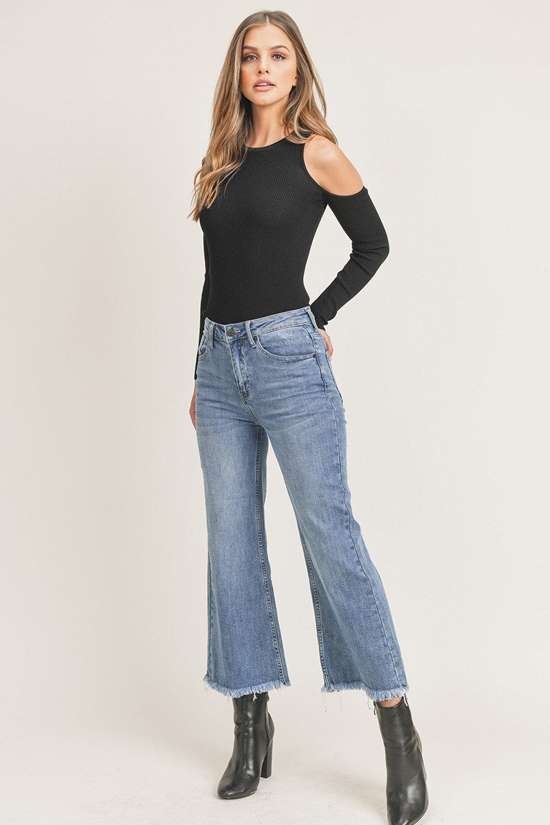 Risen Meg Wide Leg Fray Crop Ankle Jeans