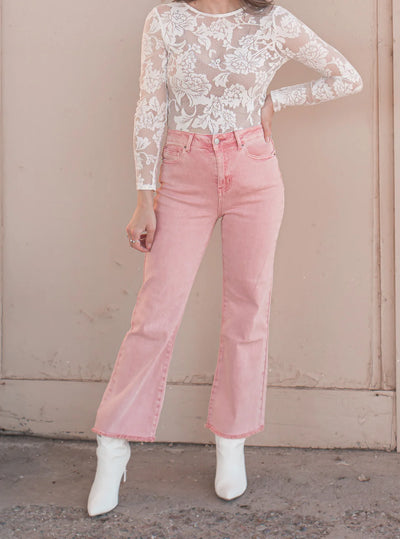 ***DOORBUSTER*** It's About Time 2 Colored Denim Wide Leg Jeans in Ash Rose