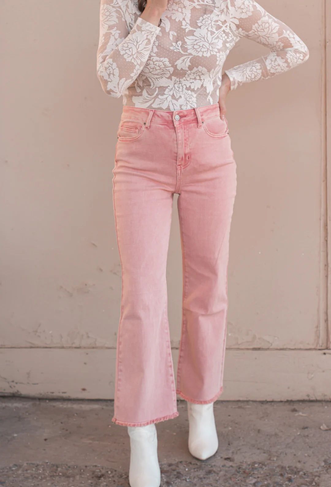 ***DOORBUSTER*** It's About Time 2 Colored Denim Wide Leg Jeans in Ash Rose