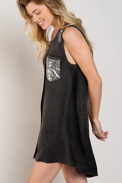 Time To Shine Sequin Tank Dress in Black