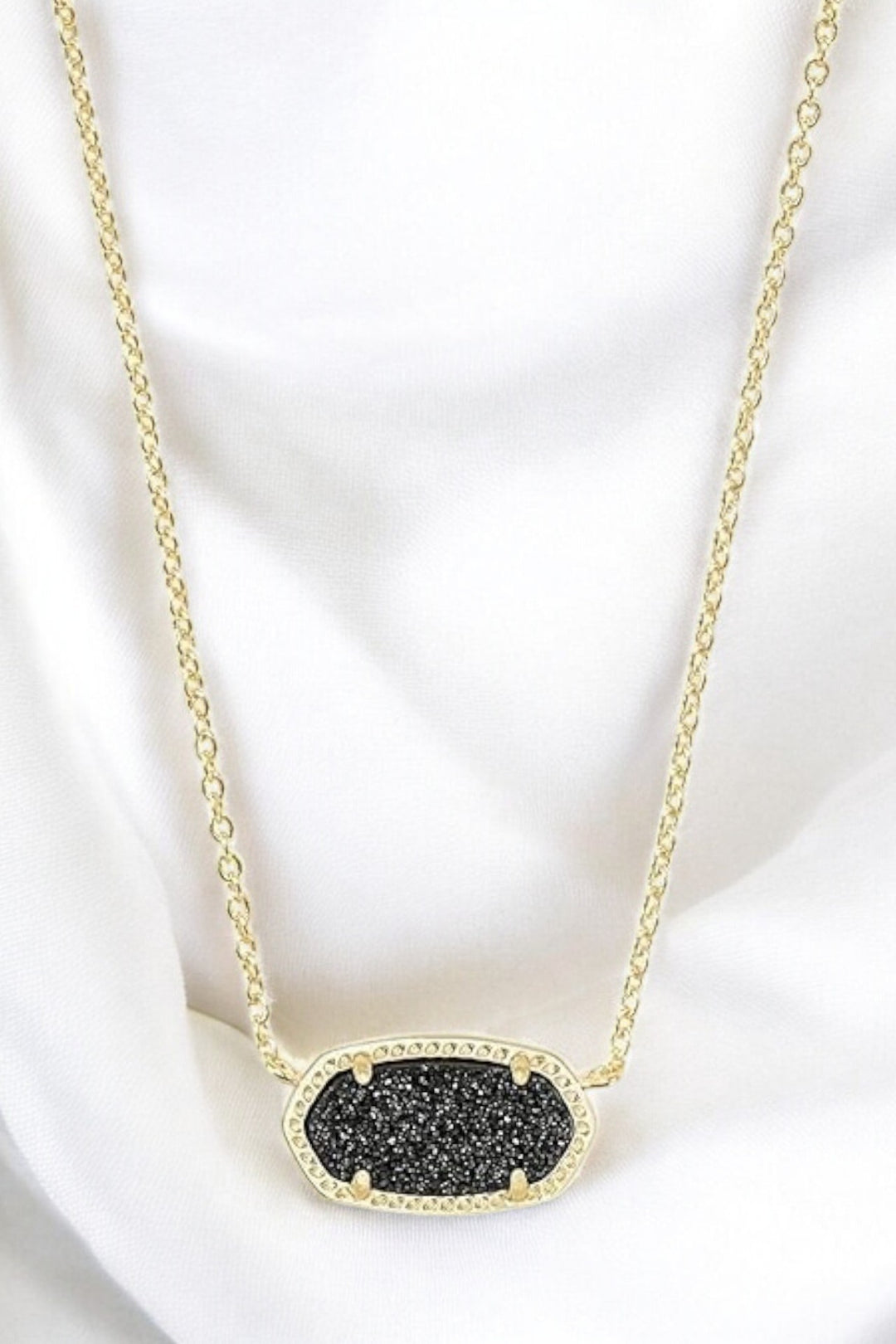 Kendra Scott Elisa Short Pendant in Gold Black Drusy – Poppy and Seed