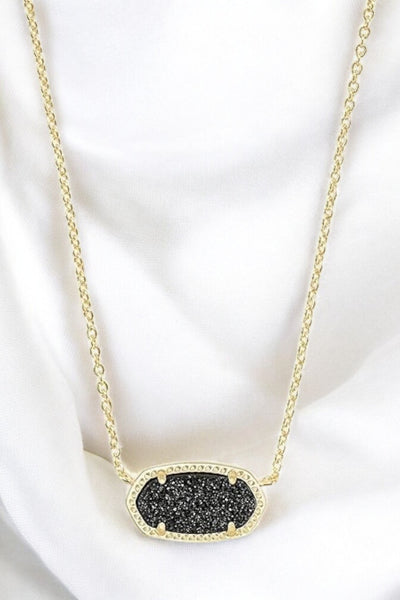 Kendra Scott Elisa Short Pendant in Gold Black Drusy