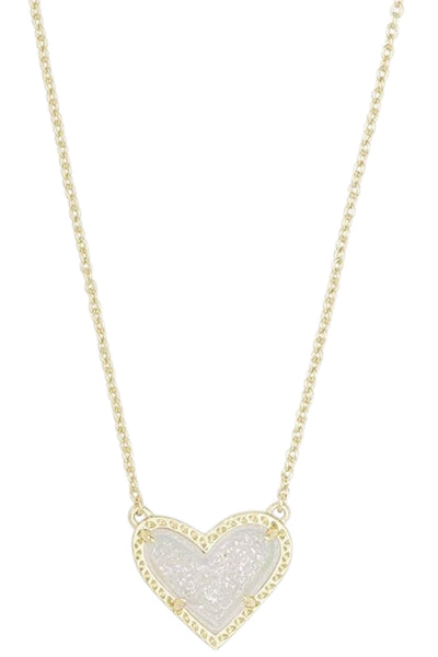 Kendra Scott Ari Heart Pendant in Gold Iridescent Drusy