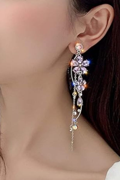 Crystal Garden Lilac Floral Dangle Drop Earrings in Silver