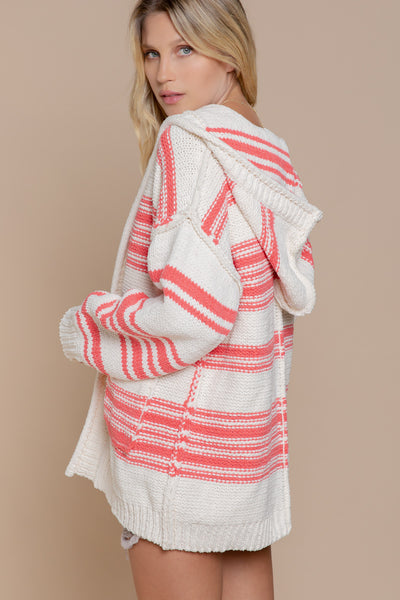 Abby Open Striped Hooded Sweater in Cherry Cream