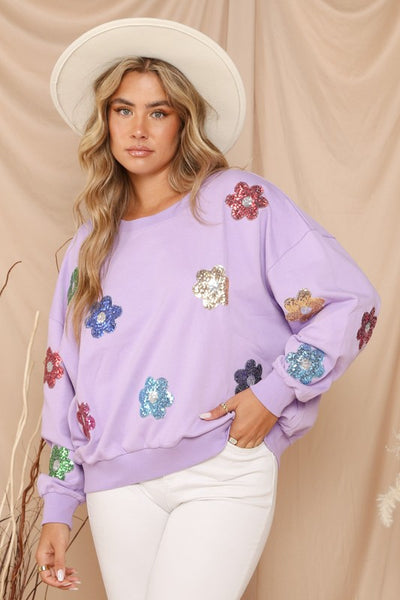 The Lizzie McGuire Sequin Floral Top in Lavender