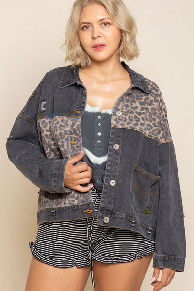 Ellie Leopard Print Denim Jacket in Vintage Black