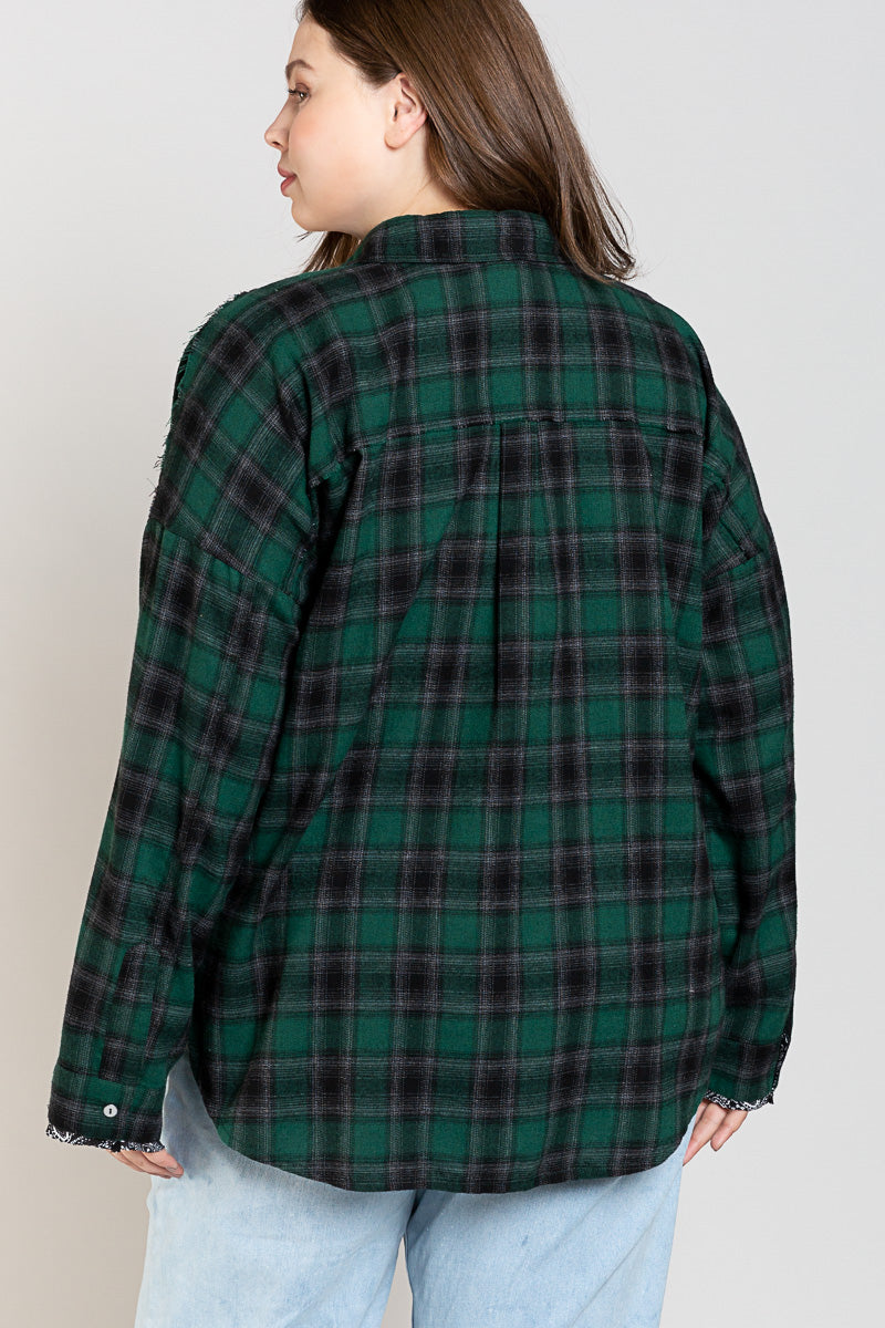 Never Better Paisley Print Collared Button Down Flannel Top in Green