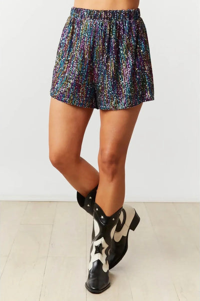 It's a Vibe Sequin Shorts in Black Prism