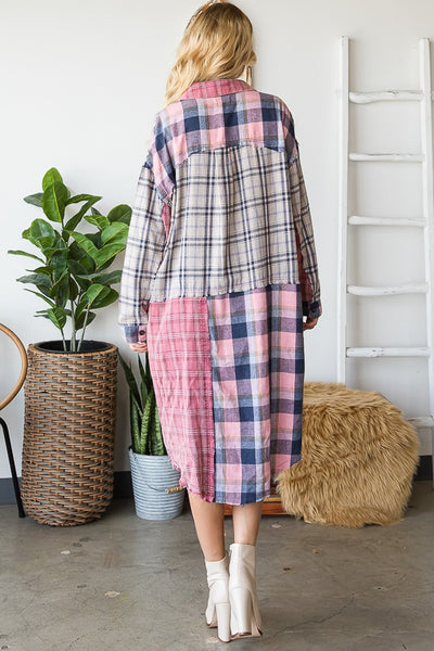 Love You a Latte Mixed Plaid Duster in Berry