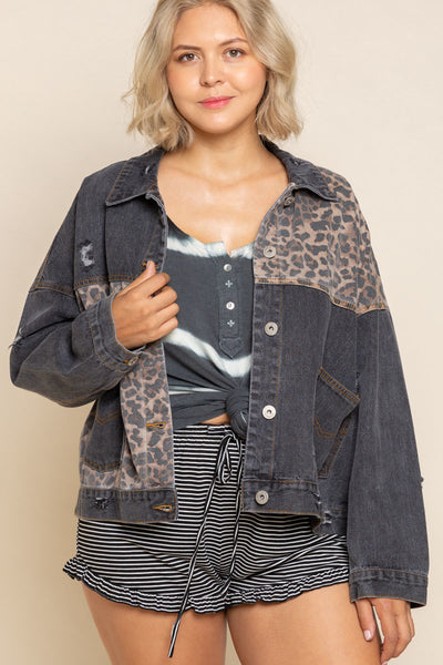 Ellie Leopard Print Denim Jacket in Vintage Black