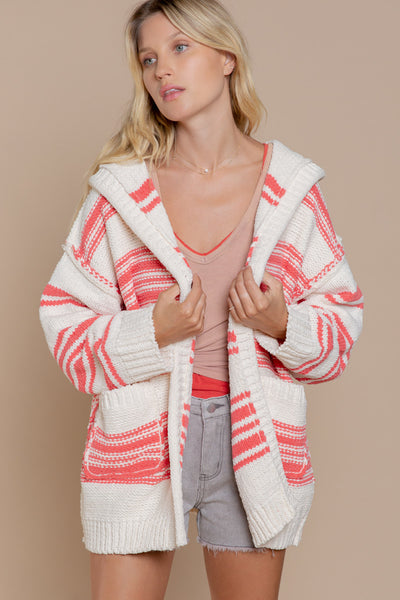 Abby Open Striped Hooded Sweater in Cherry Cream