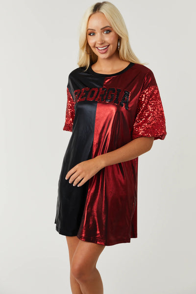 Go Georgia Gameday Team Sequin Dress in Red/Black