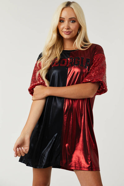 Go Georgia Gameday Team Sequin Dress in Red/Black