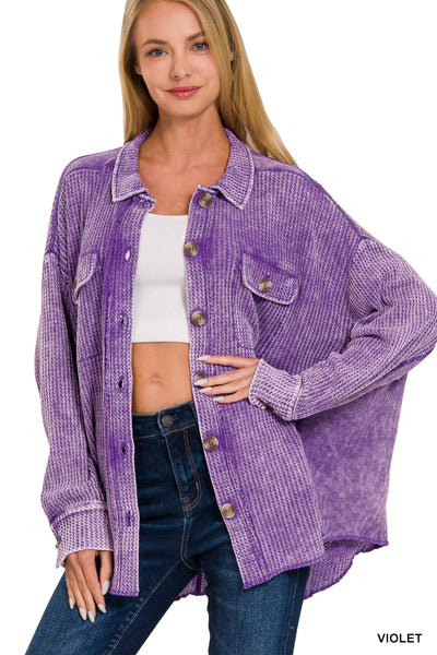 Meet You There Cotton Waffle Acid Wash Oversized Shacket in Violet