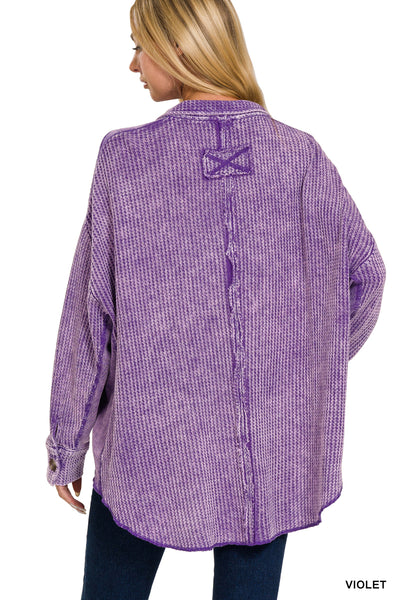 Meet You There Cotton Waffle Acid Wash Oversized Shacket in Violet