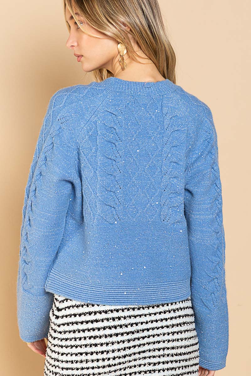 Hailee Sparkle Textured Cardigan in Blue