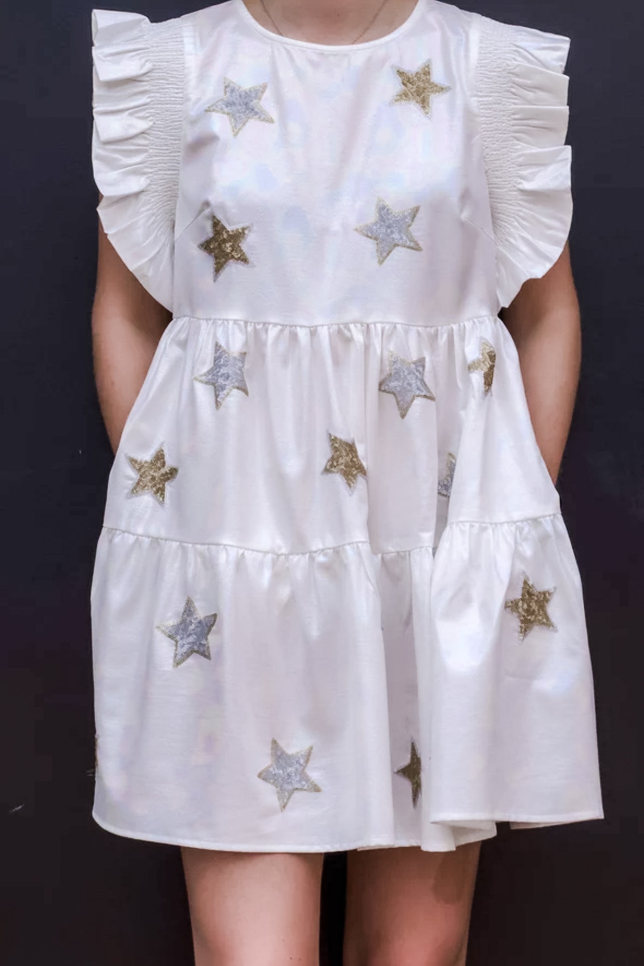 Sweet Southern Belle Star Patch Dress in Ivory Pearl