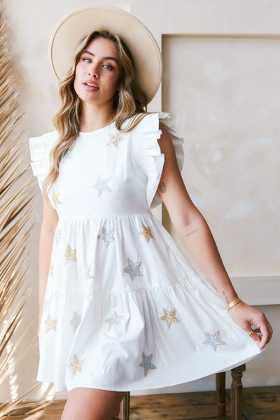 Sweet Southern Belle Star Patch Dress in Ivory Pearl