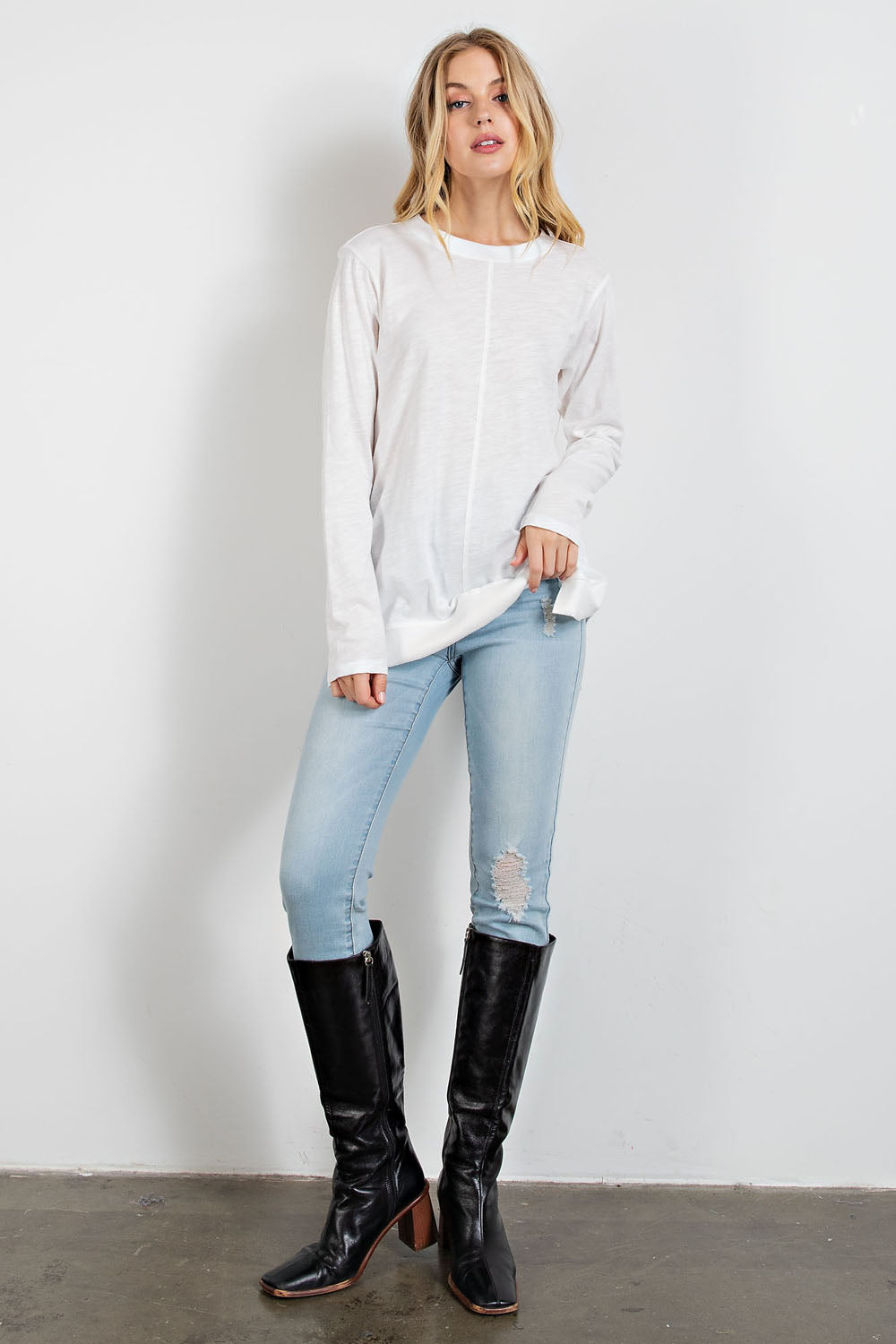 Lounge in Love Sharkbite Hem Tunic Tee in White