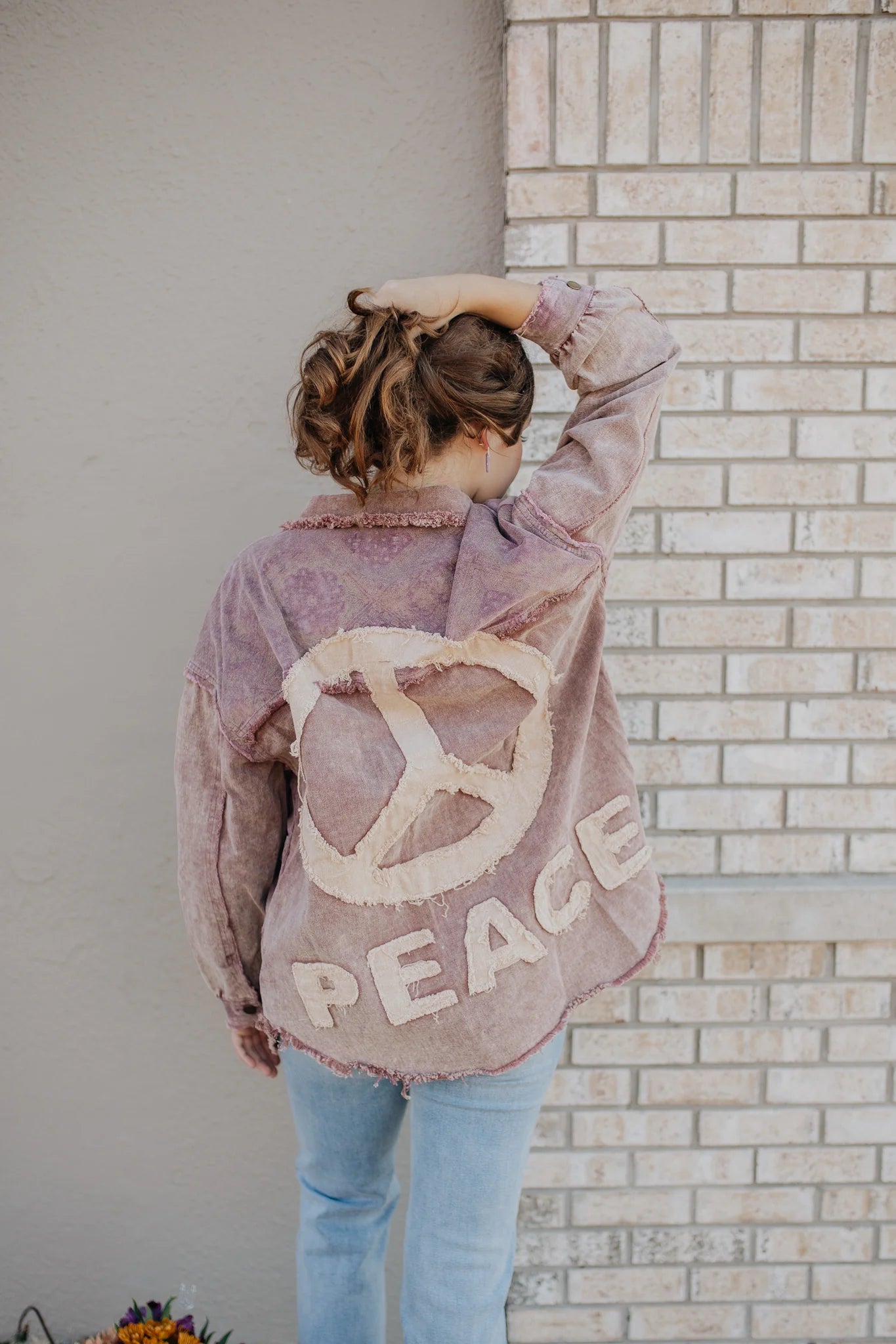 Peace Out Mineral Washed Button Up  Shacket in Plum