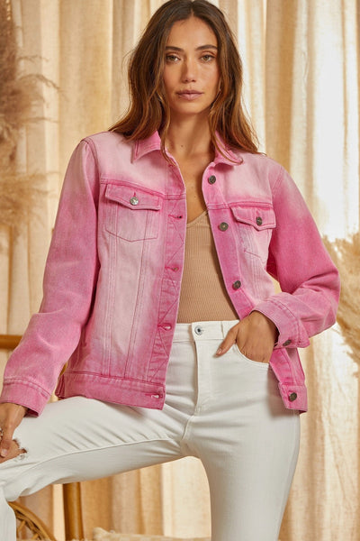 In Full Bloom Western Denim Embroidery Jacket in Pink