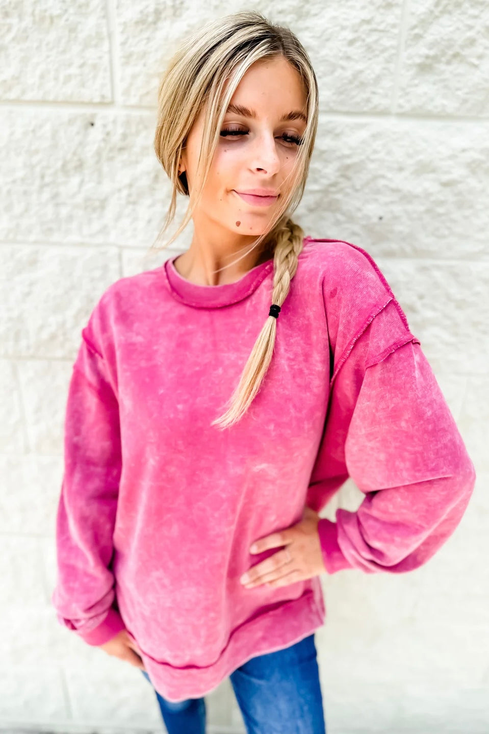 Cozy Babe French Terry Pullover Sweatshirt in Ash Pink