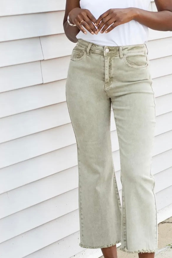 ***DOORBUSTER*** It's About Time 2 Colored Denim Wide Leg Jeans in Light Olive