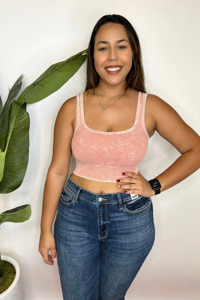 Maddie Washed Ribbed Crop Top Bralette in Ash Rose